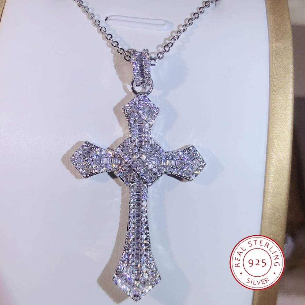 Sterling silver diamond cross - Picture 2 of 8